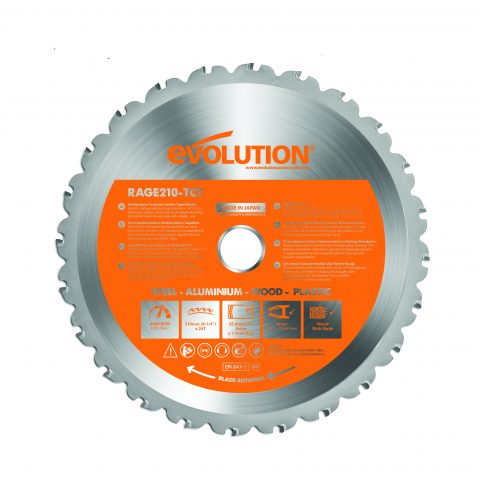 Cirkelsågblad Evolution Multikapklinga 210-2,0-25,4-24T med produktinformation och kompatibilitetsikoner.