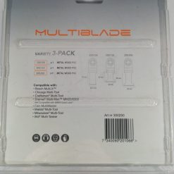 Förpackning av ett Multiblade 3-del-kit med skärverktyg i metall, trä och pvc.