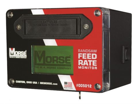 Ett bandsågblads hastighetsmätare MK Morse med identifikationsetiketter och ett serienummer.